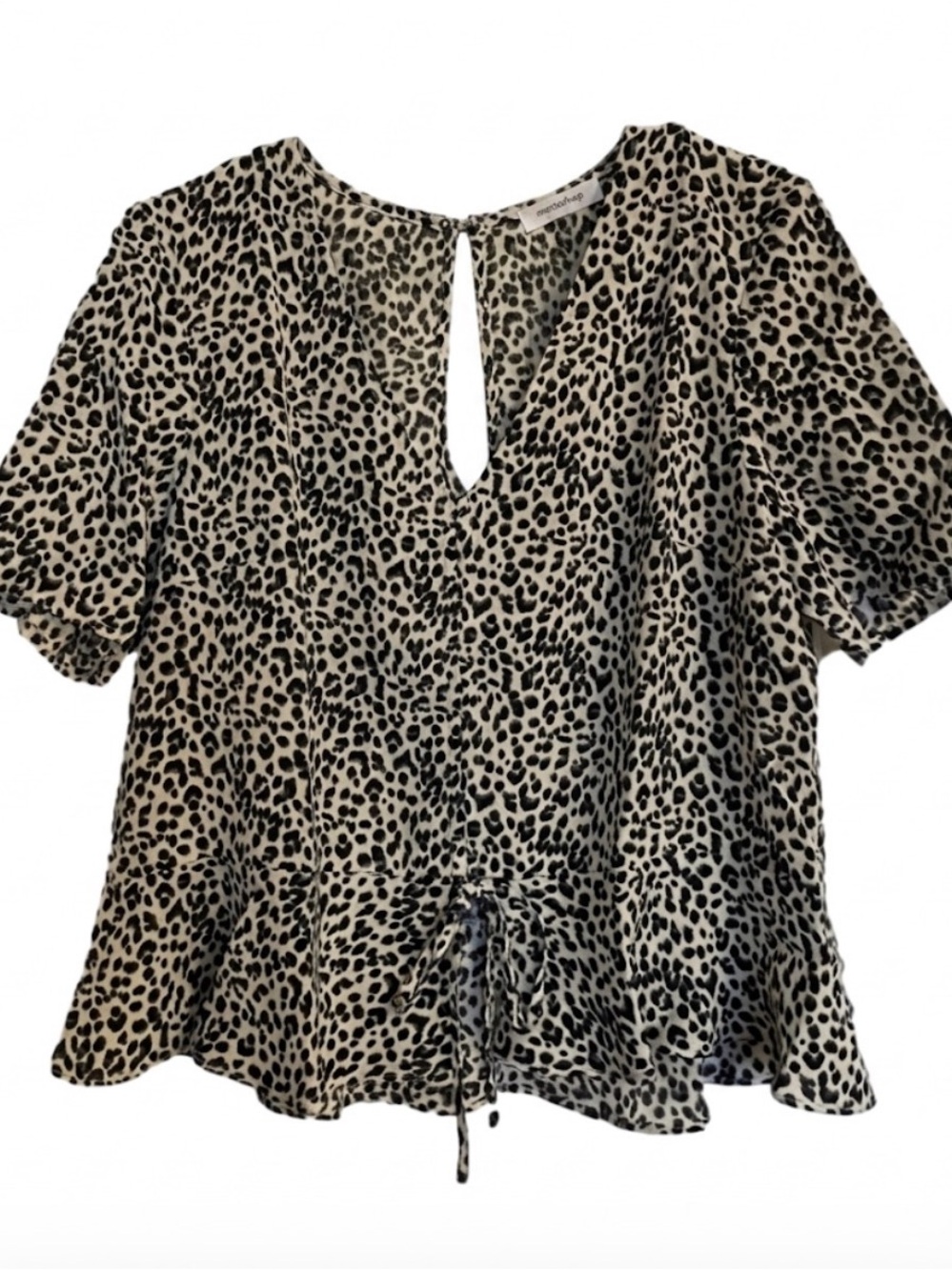 MITTOSHOP Peplum Blouse, Leopard Print, Women’s M, Black White